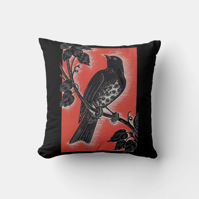 black thrush with red throw pillow (Front)