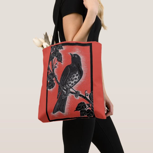 black thrush with red tote bag (Close Up)