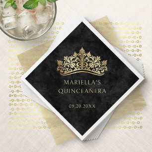 Black Tiara Crown Elegant Quinceanera Napkins
