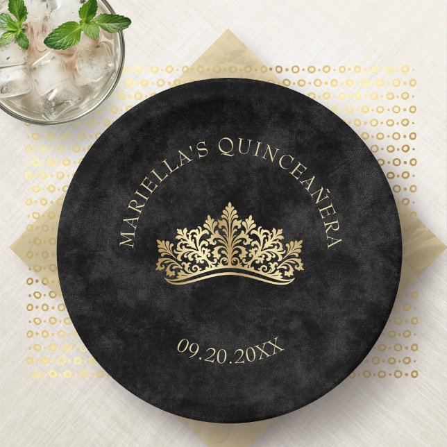 Black Tiara Crown Elegant Quinceanera Paper Plates (Creator Uploaded)