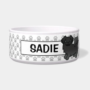 Black Tibetan Spaniel Cartoon Dog Bowl