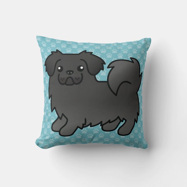Black Tibetan Spaniel Cartoon Dog Throw Pillow (Front)
