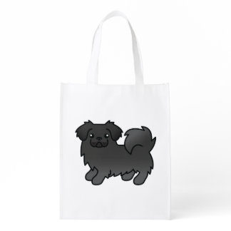 Black Tibetan Spaniel Cute Cartoon Dog Grocery Bag