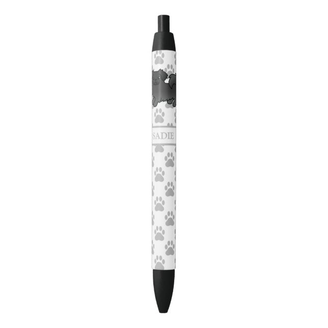 Black Tibetan Spaniel Cute Cartoon Dog & Name Pen (Front Vertical)
