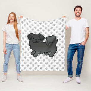 Black Tibetan Spaniel Cute Cartoon Dog & Paws Fleece Blanket