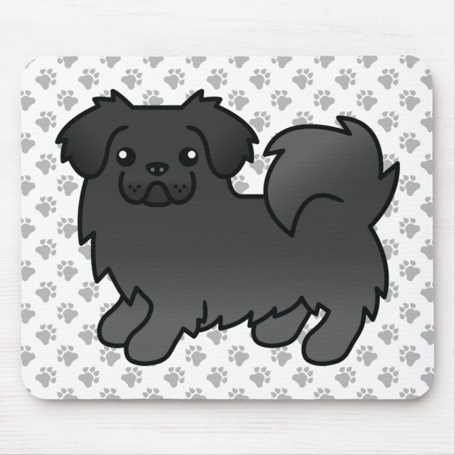 Black Tibetan Spaniel Cute Cartoon Dog & Paws Mouse Pad (Front)