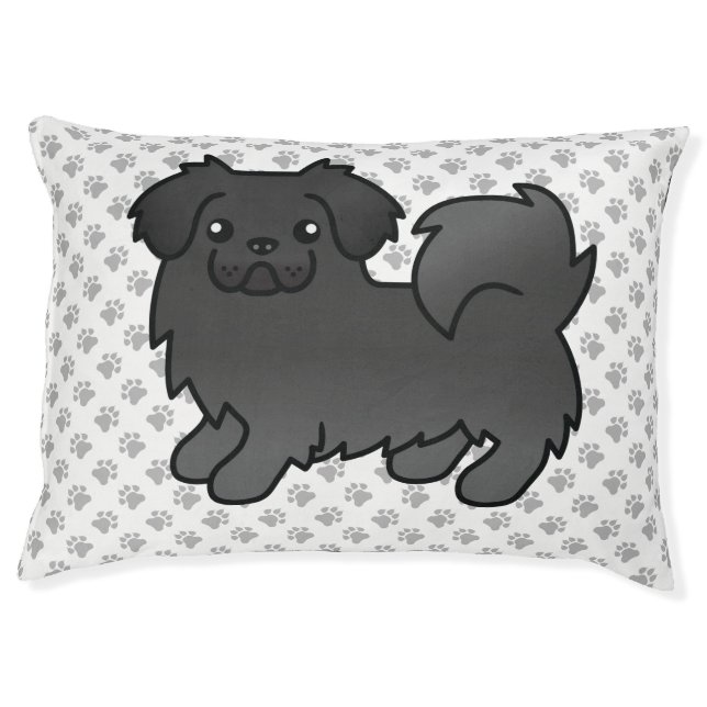 Black Tibetan Spaniel Cute Cartoon Dog & Paws Pet Bed (Front)