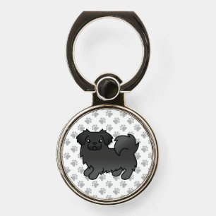 Black Tibetan Spaniel Cute Cartoon Dog & Paws Phone Ring Stand
