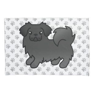 Black Tibetan Spaniel Cute Cartoon Dog & Paws Pillow Case