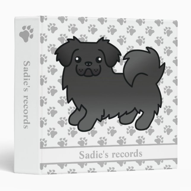 Black Tibetan Spaniel Cute Cartoon Dog & Text 3 Ring Binder (Front/Spine)