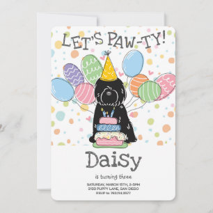 Black Tibetan Terrier Dog Birthday Party Invitation