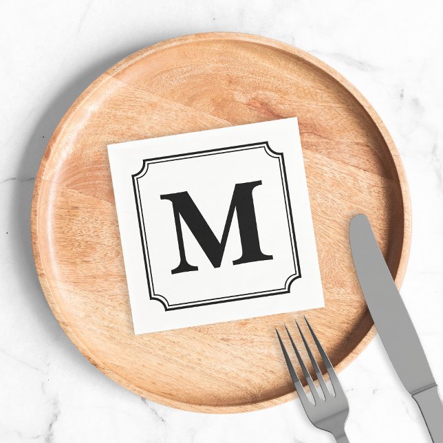 Black Ticket Border Monogram Napkins (Creator Uploaded)