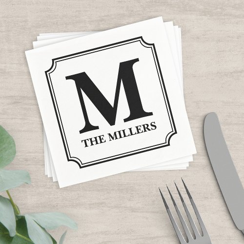 Black Ticket Border Name Monogram Napkins