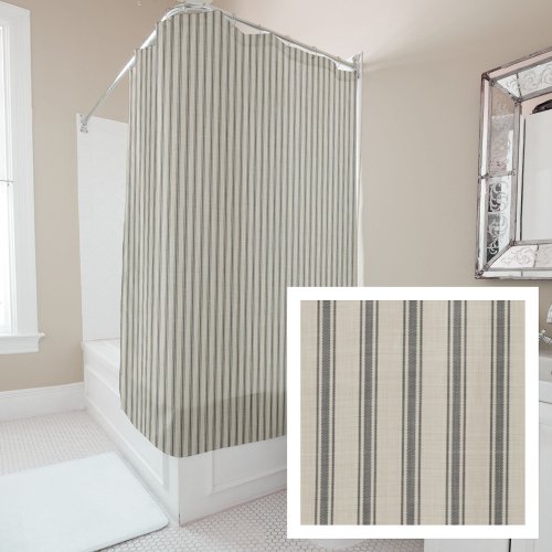 Black Ticking Stripes  Farmhouse Bath Decor Shower Curtain