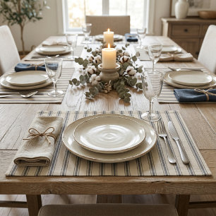 Black Ticking Stripes Woven Cotton Cloth Placemat