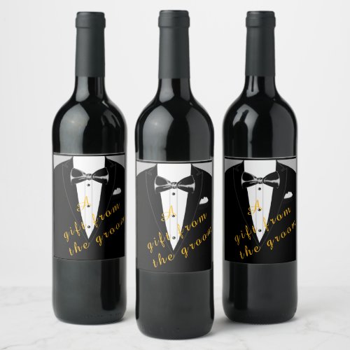 Black tie and tuxedo gift wine label