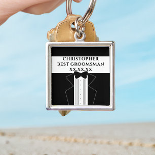 Black Tie Best Groomsman Tuxedo Wedding Keychain