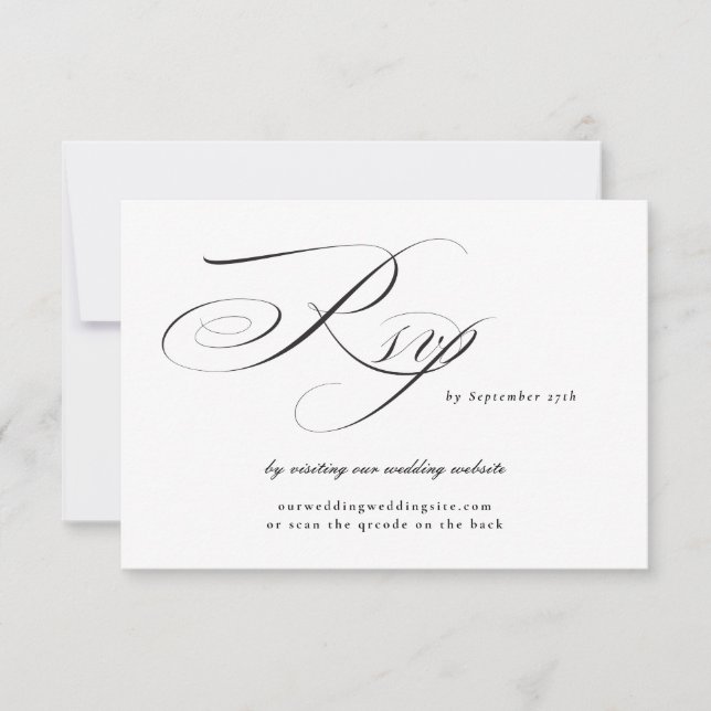 Black Tie Calligraphy Wedding Website QR CODE RSVP Card (Front)