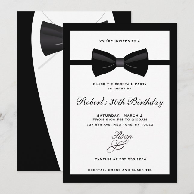 Black Tie, Cocktail Party Invitations (Front/Back)