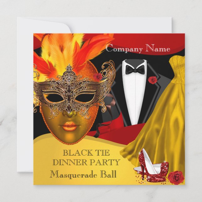 Black Tie Corporate Formal Masquerade Ball 3 Invitation (Front)