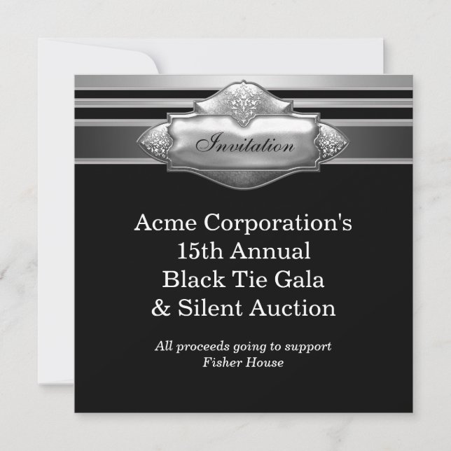 Black Tie Corporate Party Fund Raising Event Invitation (Front)