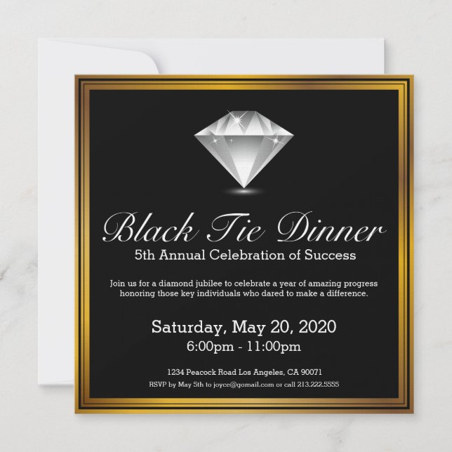 Black Tie Diamond Jubilee Dinner Invitation (Front)