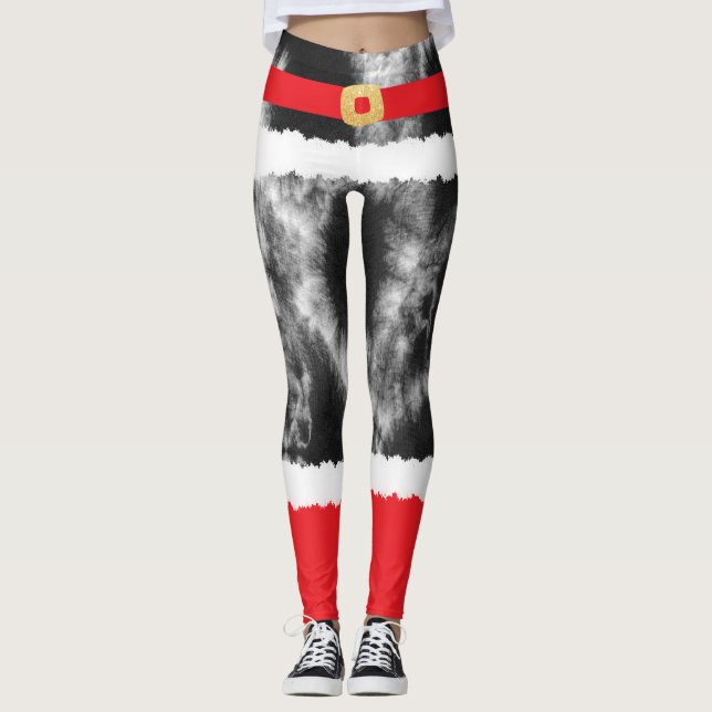 Black Tie Dye Santa Claus Costume Christmas Leggings (Front)