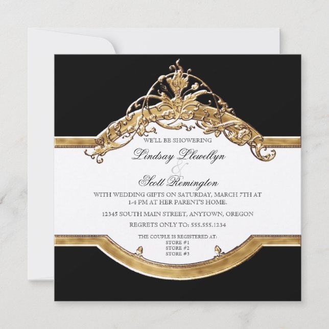 Black Tie Elegance 2, Golden Couples Shower Invite (Front)