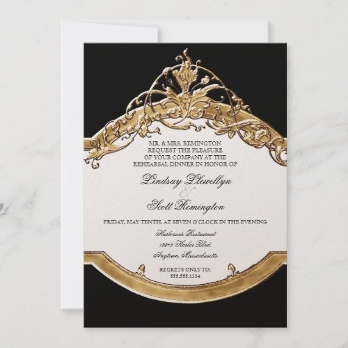 Black Tie Elegance 2, Golden Rehearsal Dinner Personalized Invites