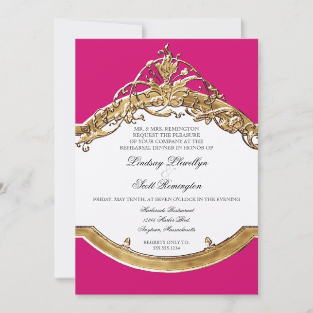 Black Tie Elegance 2, Golden Rehearsal Dinner Invitation (Front)
