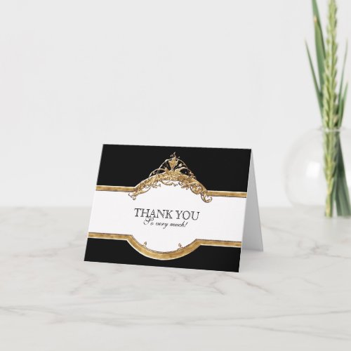 Black Tie Elegance 2 Golden Thank You Note Cards