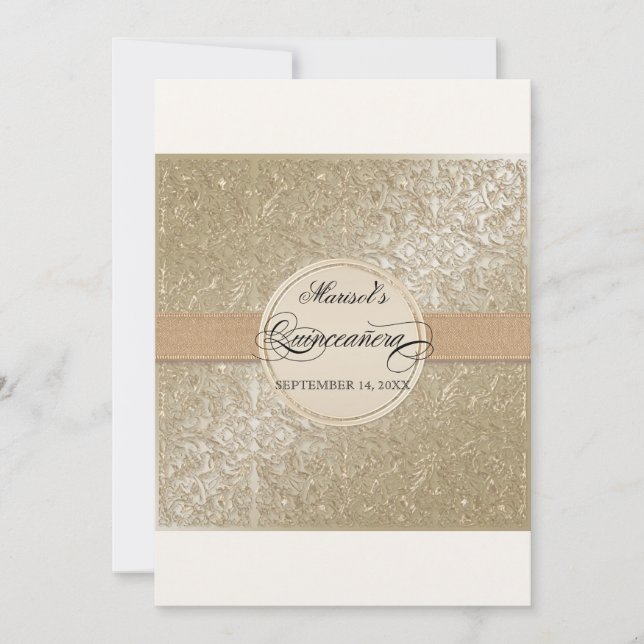 Black Tie Elegance, Champagne Cream Quinceanera Invitation (Front)