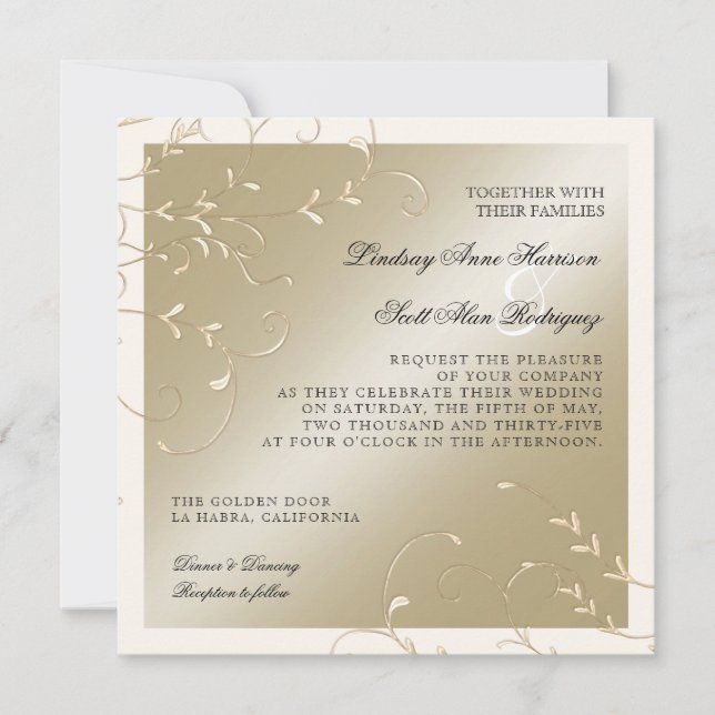 Black Tie Elegance, Champagne Cream Wedding Cards (Front)