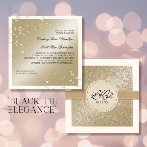 Black Tie Elegance, Champagne Cream Wedding Cards Invitations