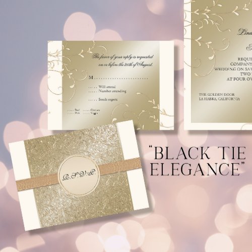 Black Tie Elegance Champagne Cream Wedding Cards