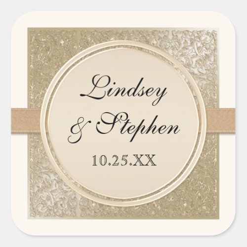 Black Tie Elegance Champagne Gold n Cream Wedding Square Sticker