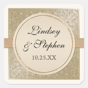 Black Tie Elegance Champagne Gold n Cream Wedding Square Sticker