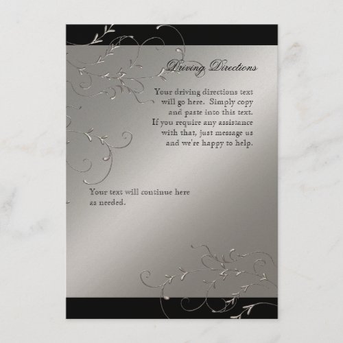 Black Tie Elegance, Driving Directions Hotel Info Custom Invites