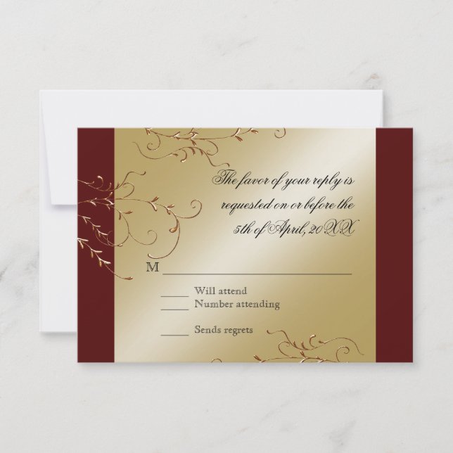 Black Tie Elegance, Golden RSVP Response Card (Front)
