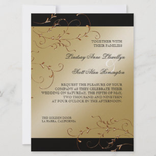 Black Tie Elegance, Golden Wedding Invitations