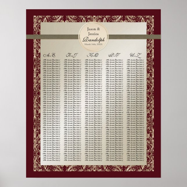 Black Tie Elegance - Reception Table Seating Chart (Front)