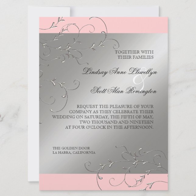 Black Tie Elegance, Silver Wedding Invitations (Front)