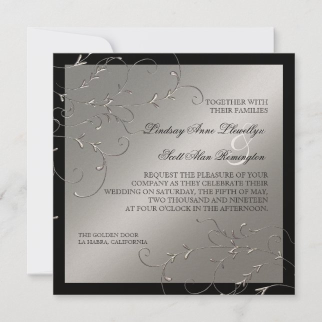Black Tie Elegance, Silver Wedding Invitations (Front)
