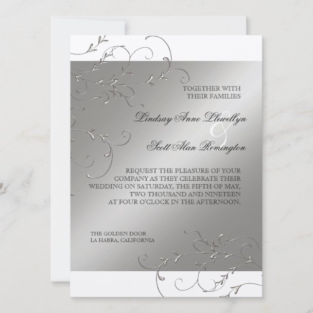 Black Tie Elegance, Silver Wedding Invitations (Front)