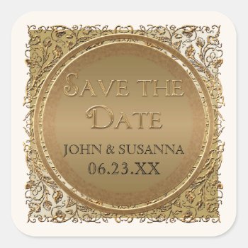 Black Tie Elegant Cream Gold Save The Date Seal by AudreyJeanne at Zazzle