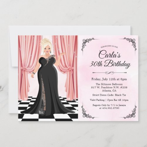 Black Tie Elegant Gown Birthday Invitation
