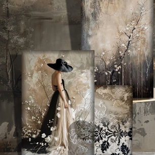 Black Tie Elegant Moody Heavy Weight Decoupage Wrapping Paper Sheets