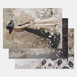 Black Tie Elegant Moody Heavy Weight Decoupage Wrapping Paper Sheets