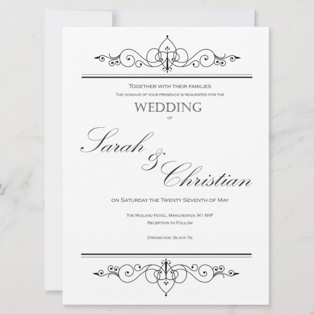 Black Tie - Elegant Simple - Wedding - Invitation (Front)