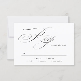 Black Tie Formal Elegant Calligraphy Wedding RSVP Card
